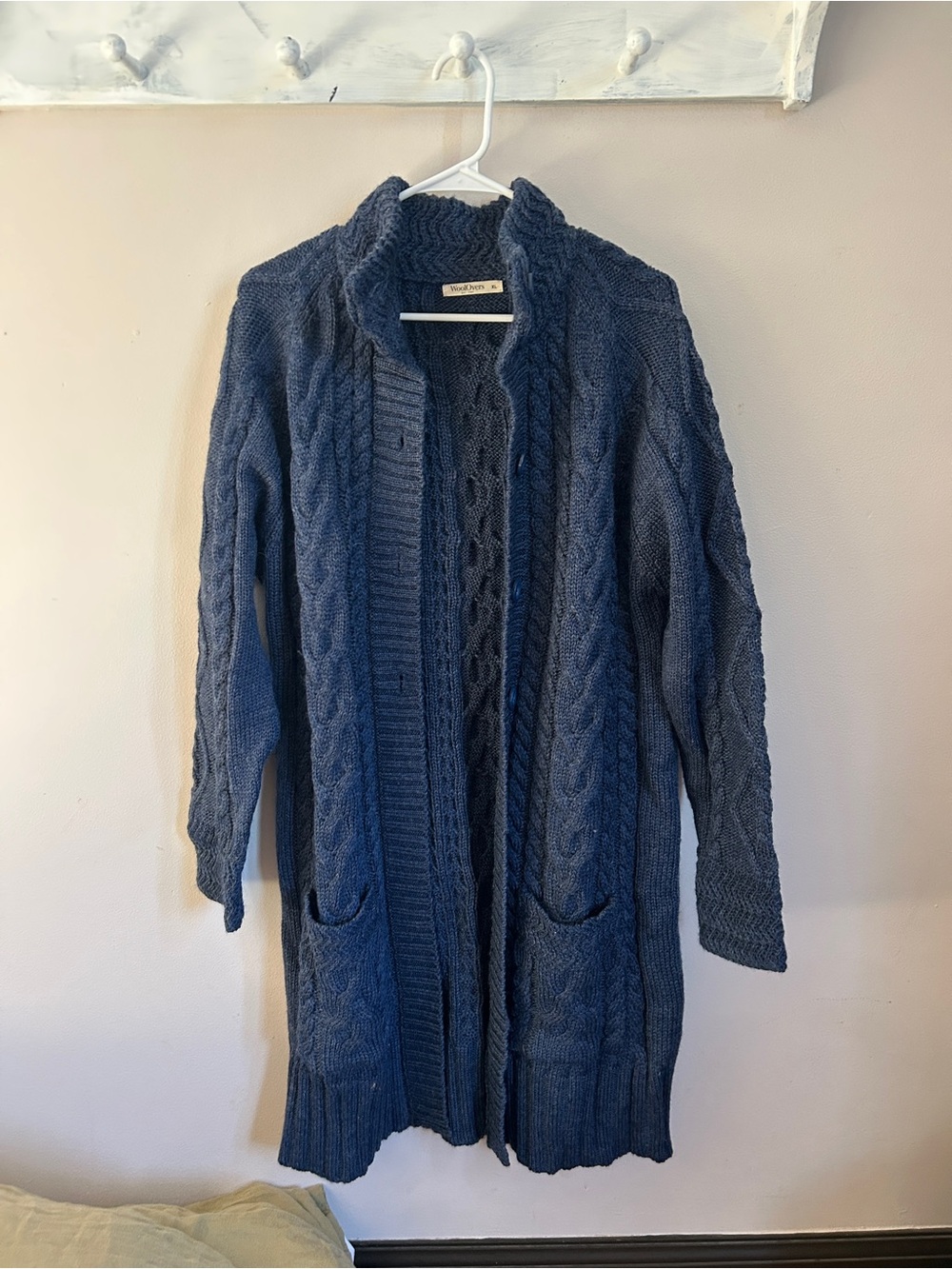 Cozy Navy Cable Knit Wool Cardigan